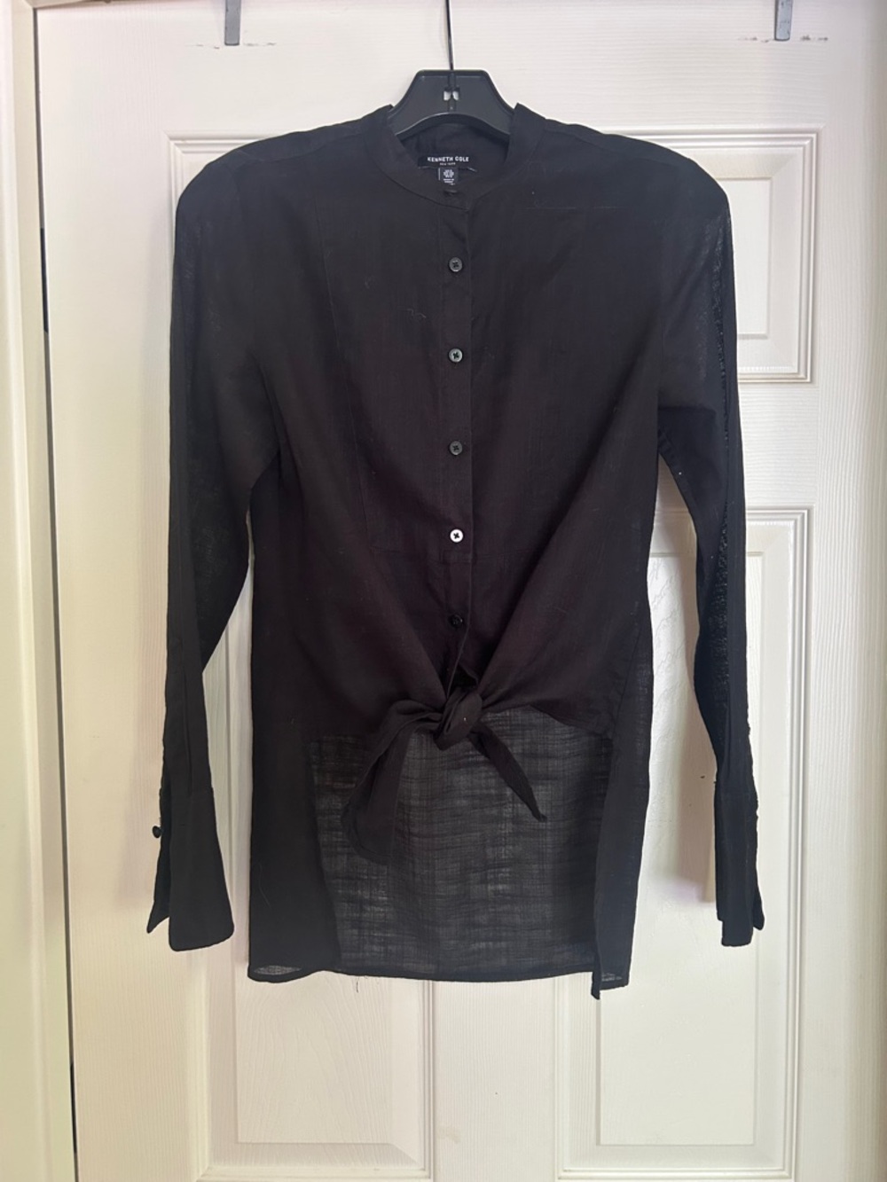 Kenneth Cole Black long-sleeve tie-front blouse
